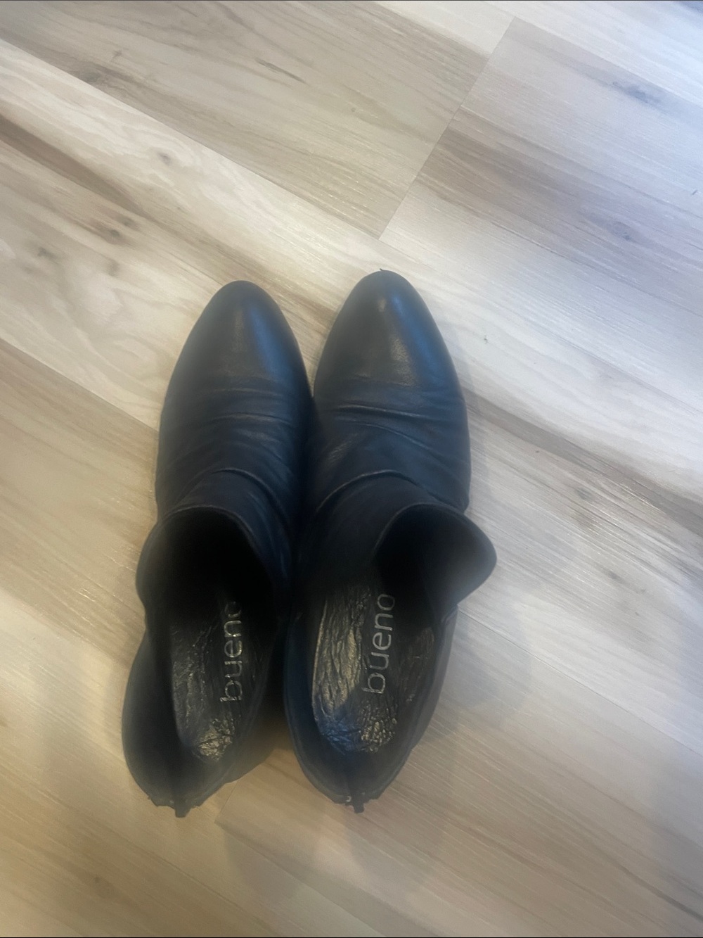 Bueno Black Leather Slip-On Ankle Booties
